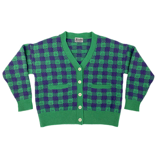 SAMPLE SALE Checkmate Cardigan - Green & Purple SIZE S/M