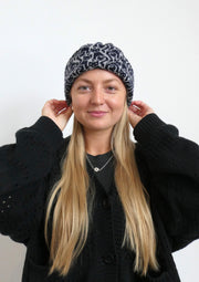 Ready-To-Ship - Cashmere Blend Cat Lady Hat - Light Grey Marl & Navy