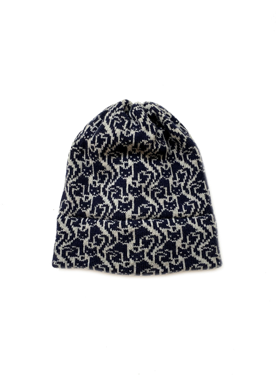 Ready-To-Ship - Cashmere Blend Cat Lady Hat - Light Grey Marl & Navy