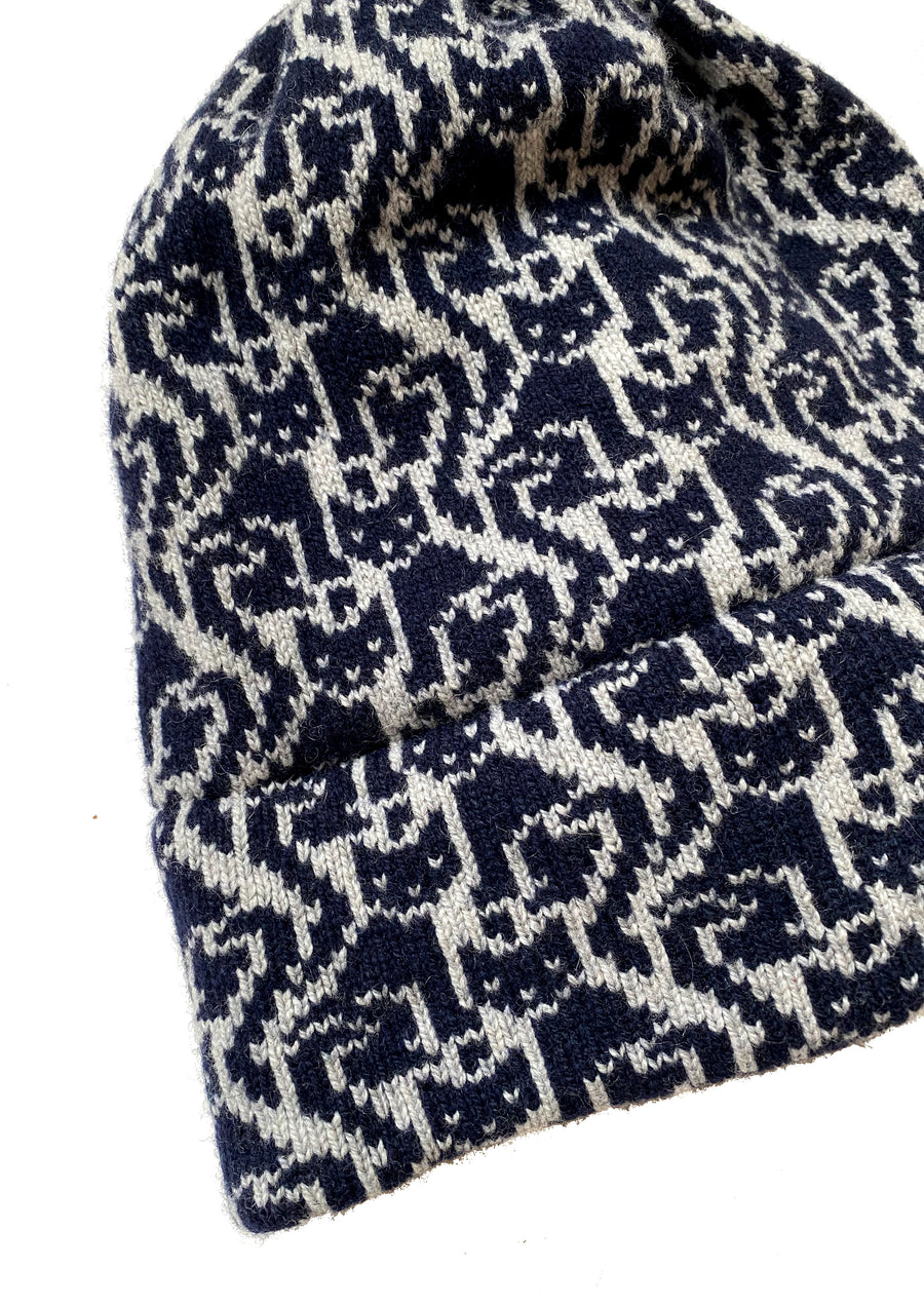Ready-To-Ship - Cashmere Blend Cat Lady Hat - Light Grey Marl & Navy