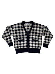 Ready-To-Ship - Cashmere Checkmate Cardigan - Black & Grey Marl