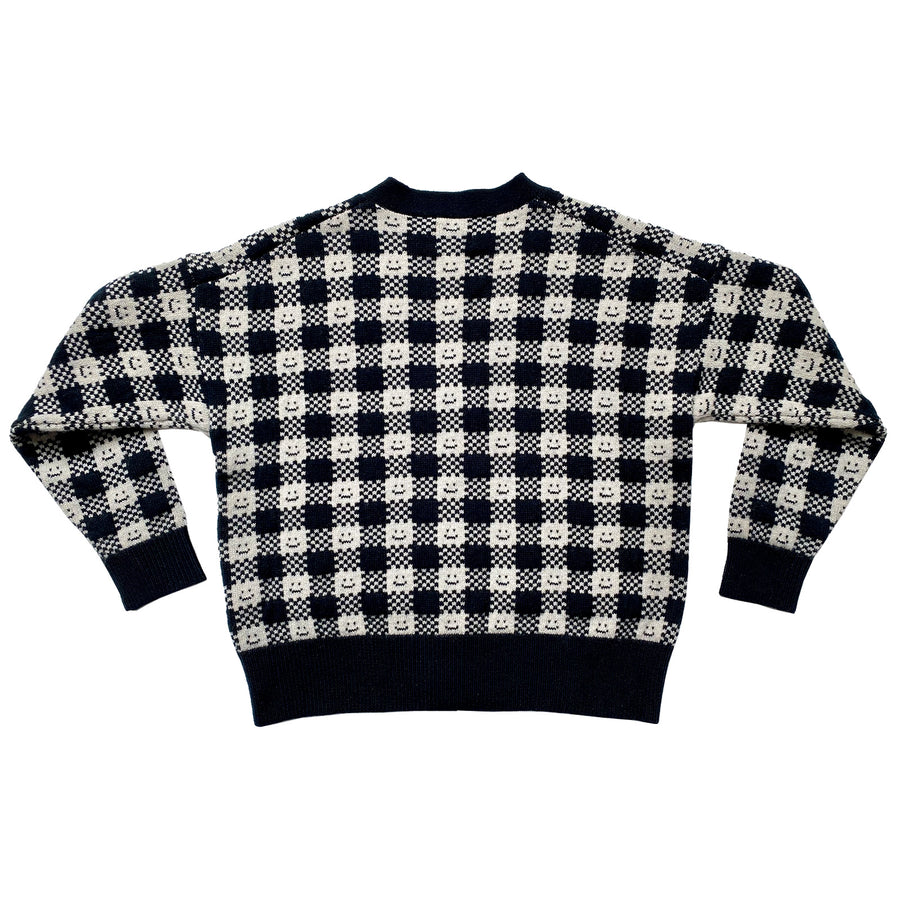 Ready-To-Ship - Cashmere Checkmate Cardigan - Black & Grey Marl