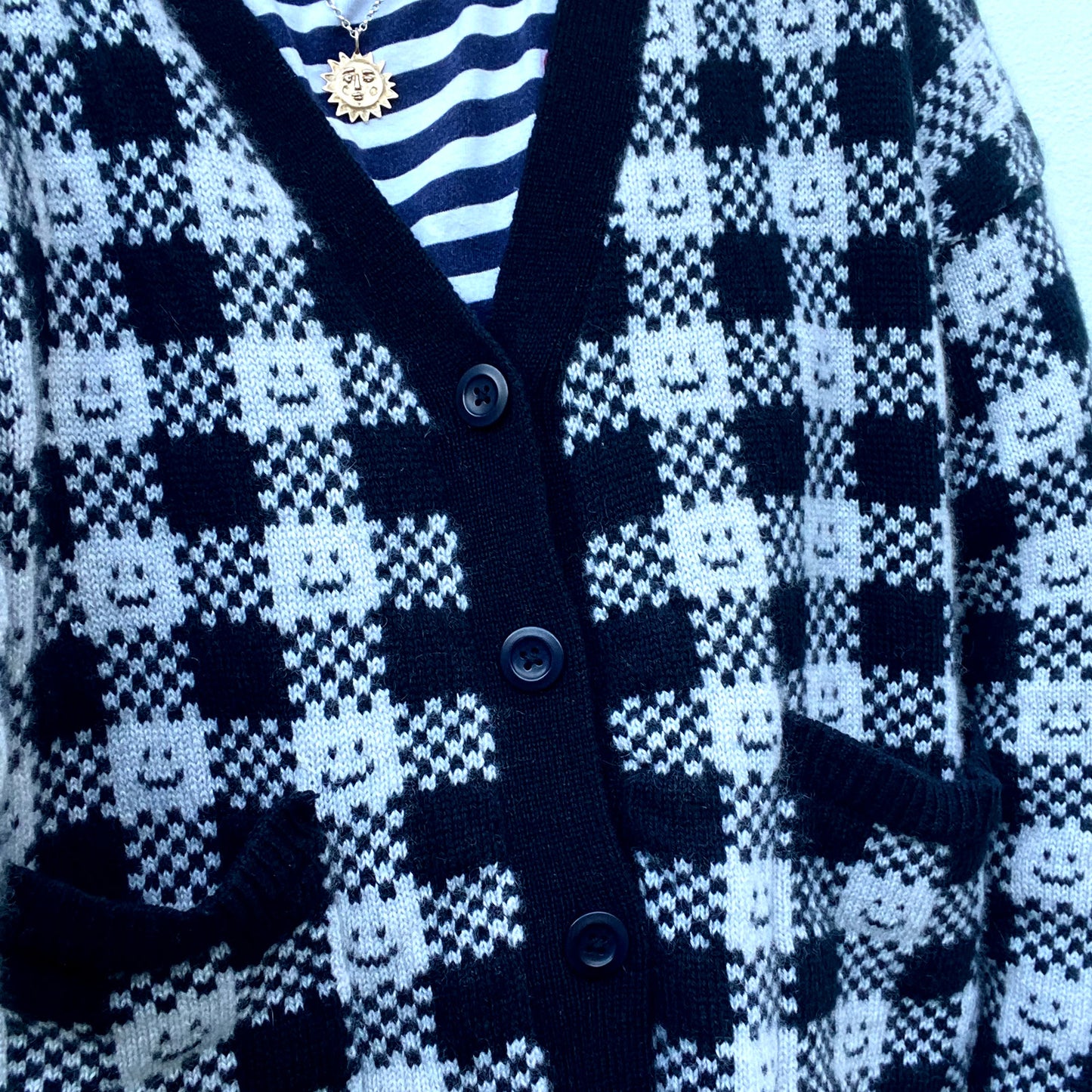 Checkmate Cardigan - Black & Grey Marl