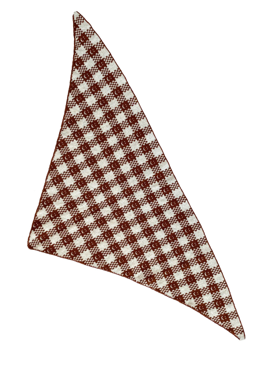 Ready-To-Ship, Cashmere Checkmate Neckerchief - Coffee & Ecru