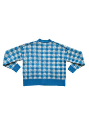Ready-To-Ship - Cashmere Checkmate Cardigan - Sky Blue & Cream
