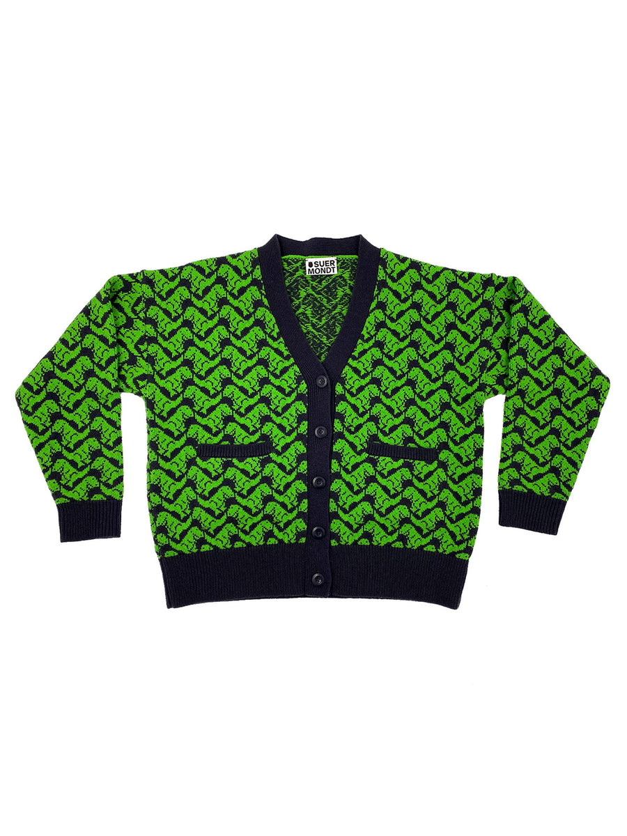 Ready-To-Ship - Cashmere T-Rex Cardigan - Navy & Green