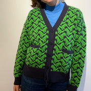 Cashmere T-Rex Cardigan - Navy & Green